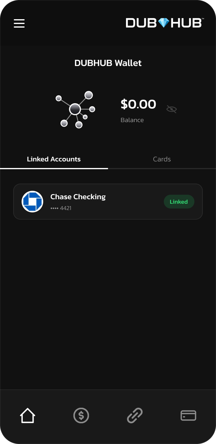 Wallet showing linked Chase account